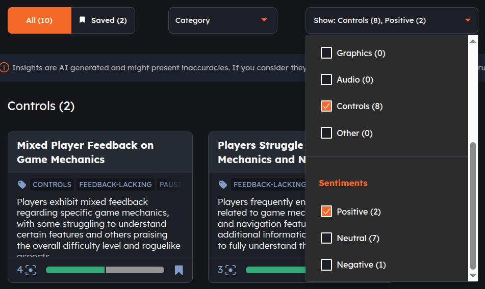 Filtering only Positive insights about Control