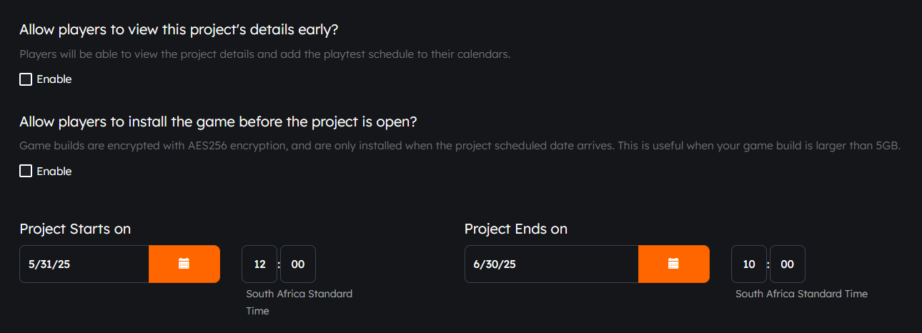 Project - Schedule Options