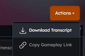 Actions dropdown menu with Download Transcript option