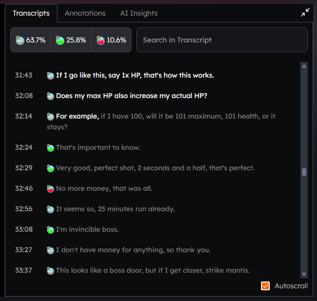 transcript widget UI