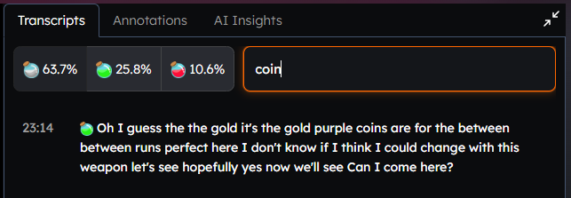 transcript search UI