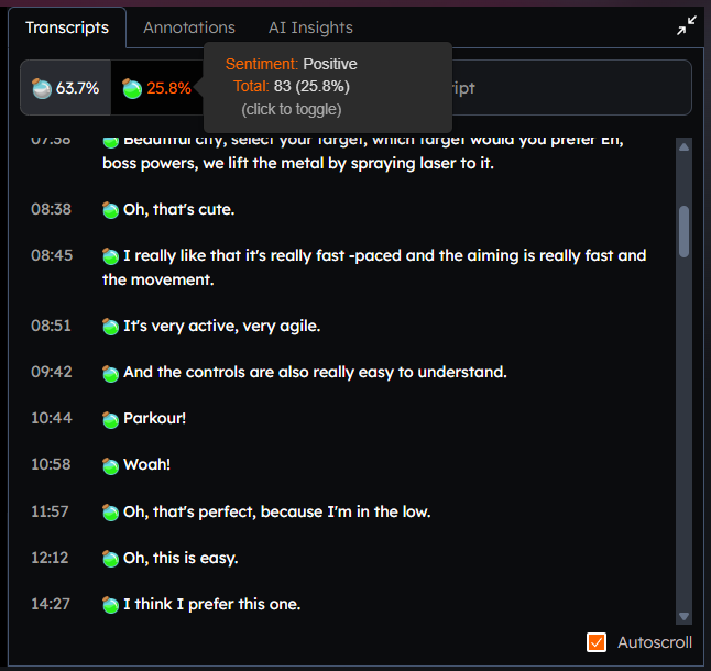 transcript sentiment UI