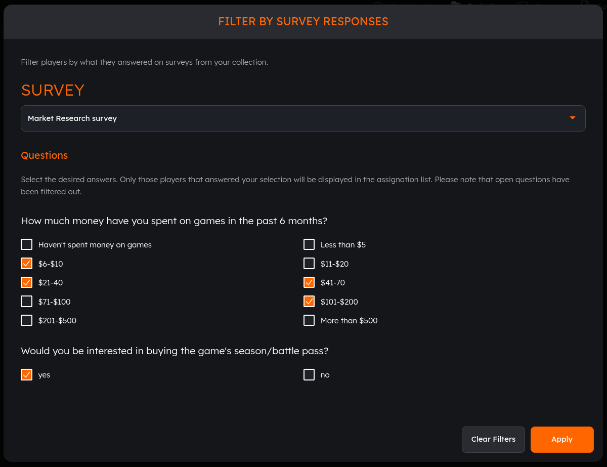 Filter by Survey Responses